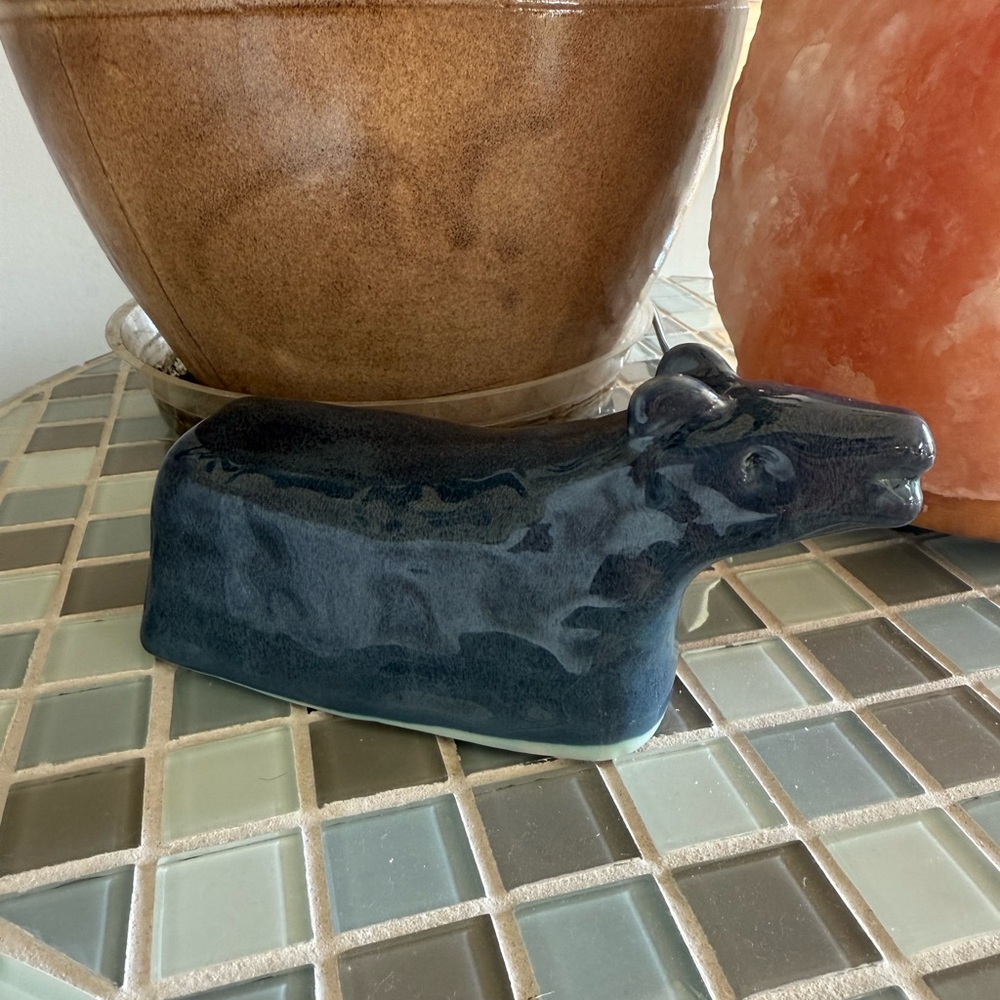 RETIRED IKEA COW Modern CLAY FIGURINE ABSTRACT ART DECO Blue